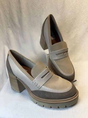 Super Chunky Lug Sole Platform Penny Loafers Tri Color Sand Beige and Taupe